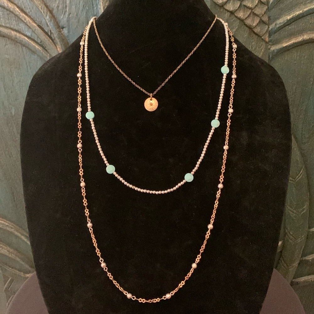 Lucky Brand Multi Layer Gold Silver Turquoise Necklace